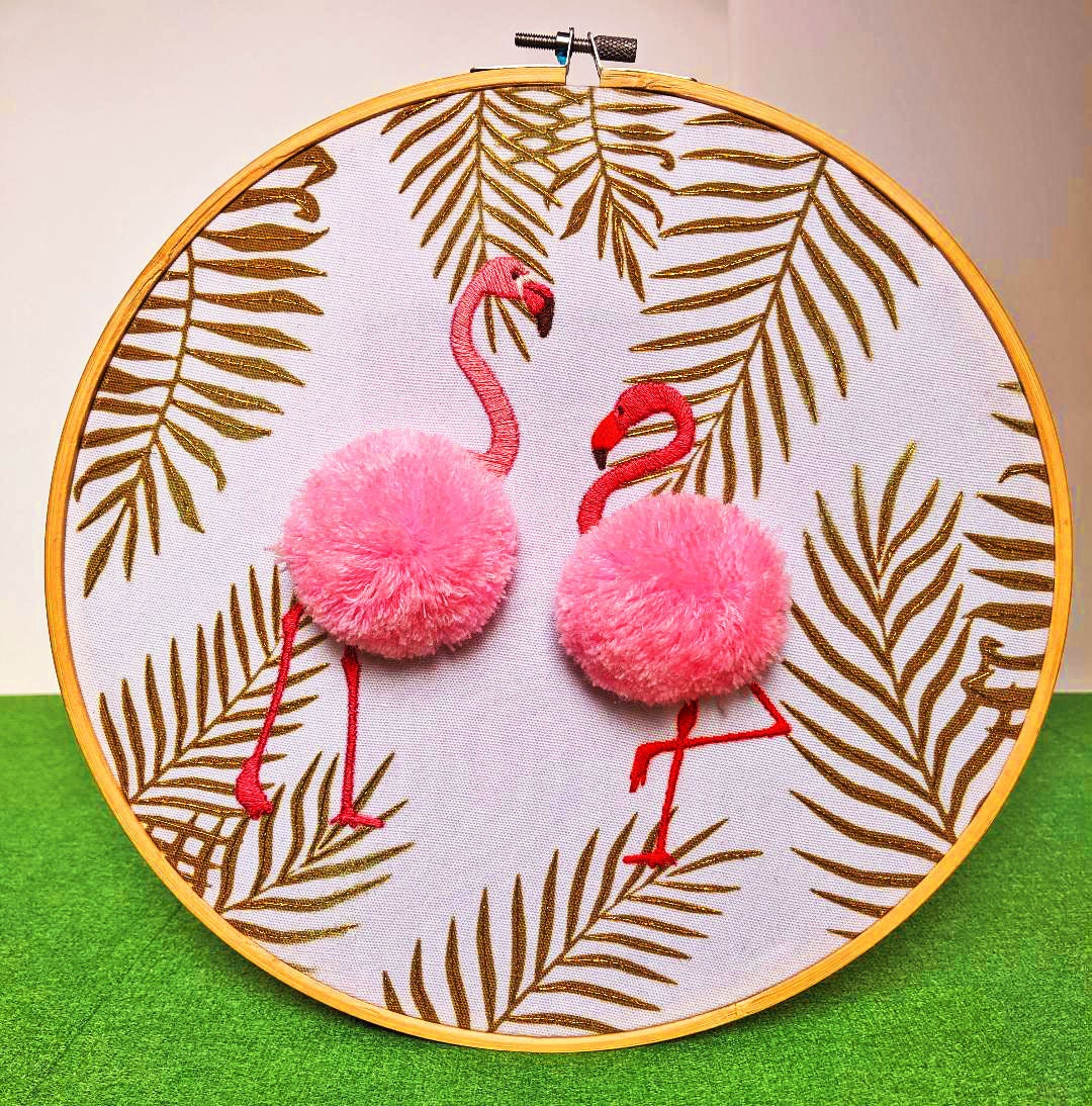 Décoration Murale Tambour à Broder Flamants Roses