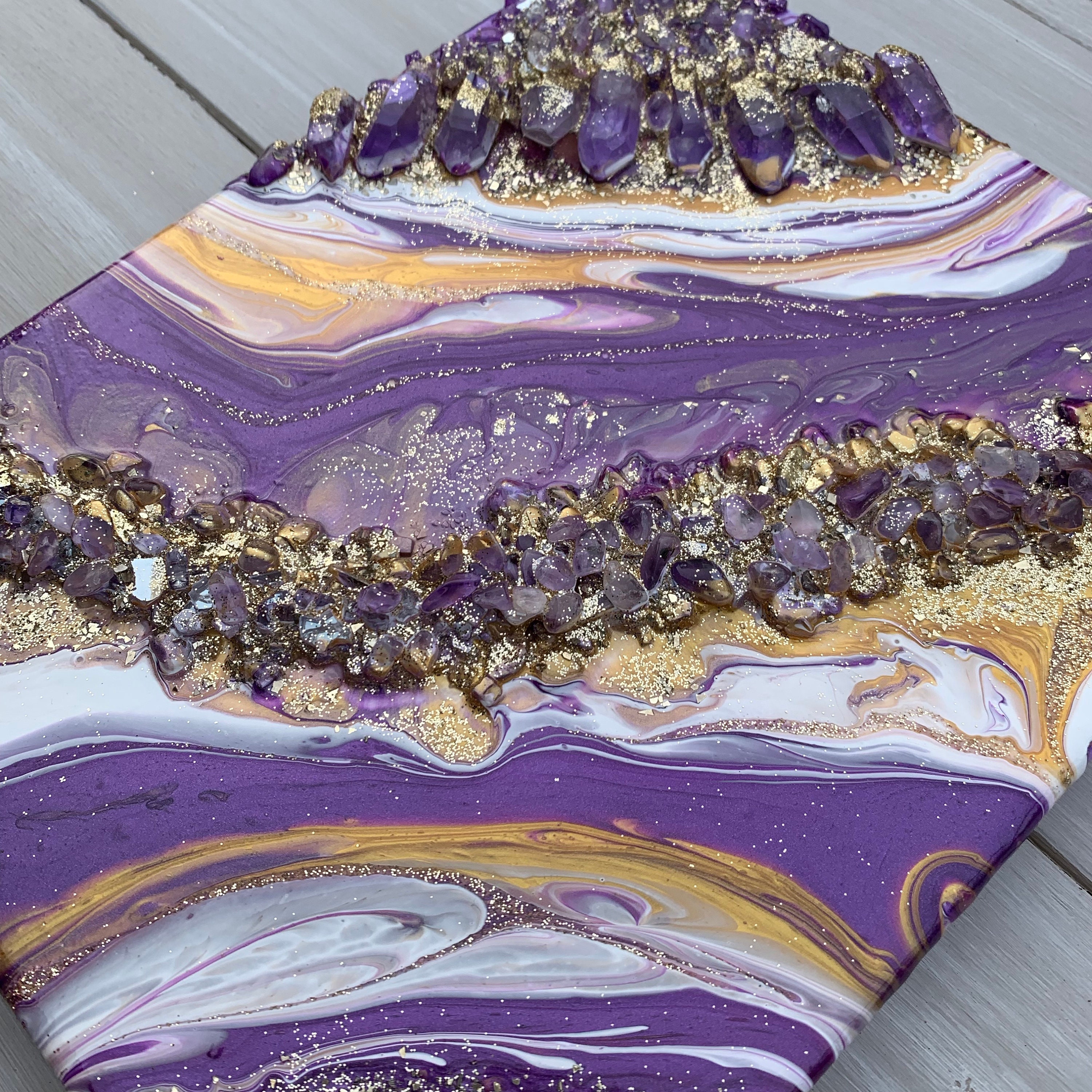 Request this color scheme! Crystal Geode Art, Amethyst & Clear Quartz