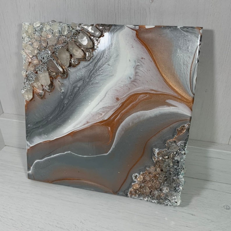 Rose Gold Clear Quartz Crystal Geode Wall Art Original Etsy