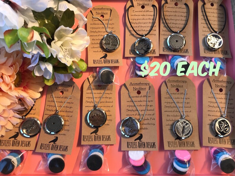 Aromatherapy Diffuser Locket Necklace 30 Inch leather or Chain Essential Oil Locket Pendant With 5 Felt Discs Sale