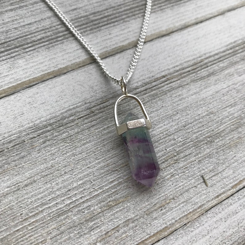 Rainbow Fluorite Crystal Point Pendant Genuine Semi Precious Etsy