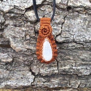 Rainbow Moonstone Wire Wrapped Pendant Necklace, Moonstone Copper Jewelry