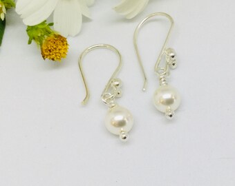 Pendientes de perlas Swarovski en plata de ley, pendientes de novia de perlas, pendientes de dama de honor, regalo de bodas