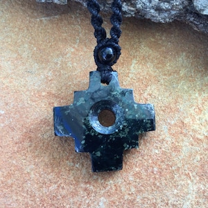 Inca Cross Pendant Necklace, Soap Stone Carved Pendant, Good Luck Necklace, Andean Cross, Chakana Pendant