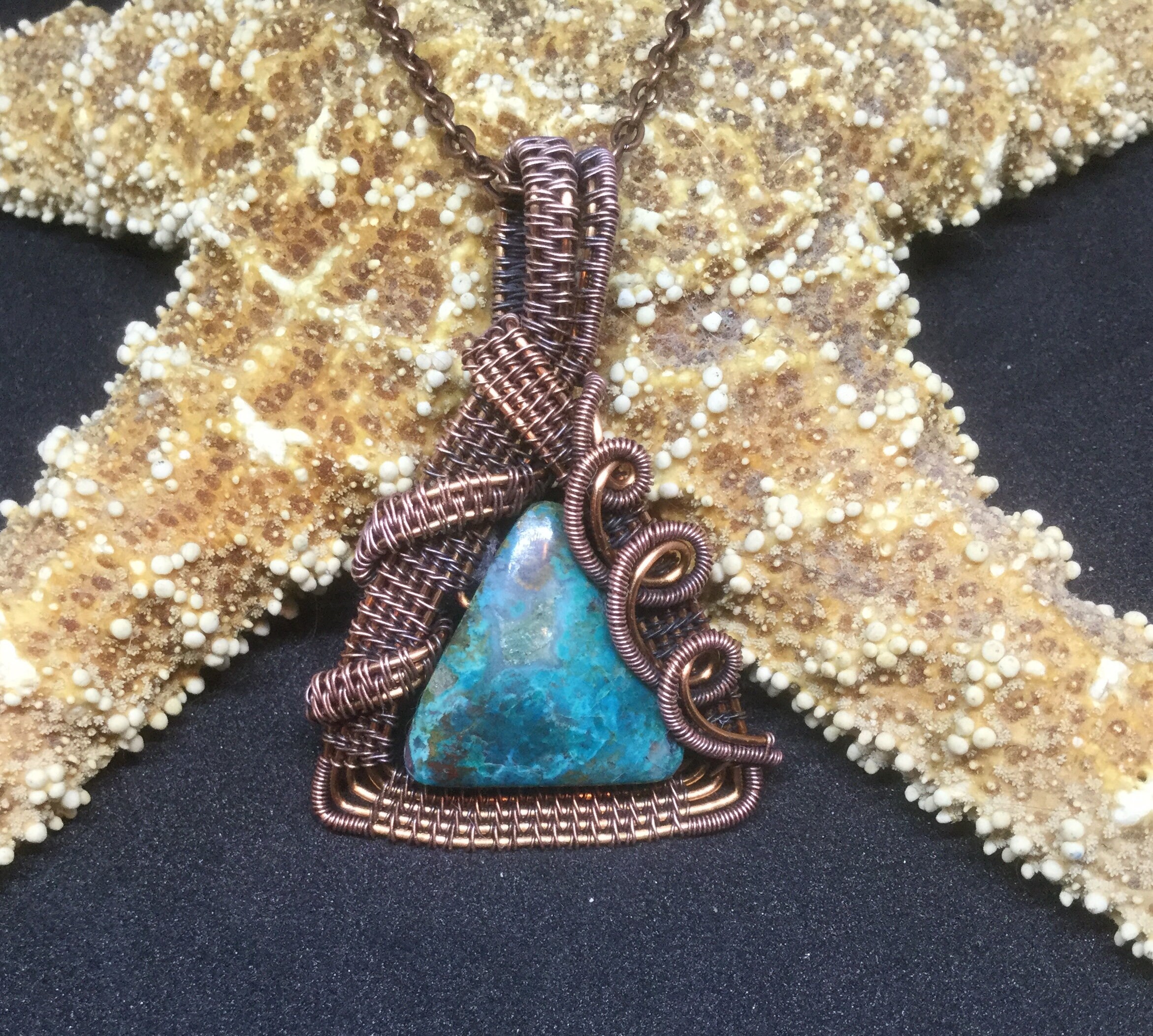 クリソコラ ワイヤーラップペンダント、クリソコラペンダント