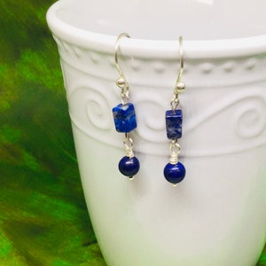 Lapis Lazuli Earrings in Sterling Silver,  Blue Dangle Earring, Gemstone Earrings,  Gift For Her