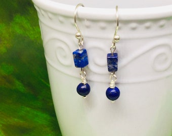 Lapis Lazuli örhängen i sterlingsilver, blått hängande örhänge, ädelstensörhängen, present till henne