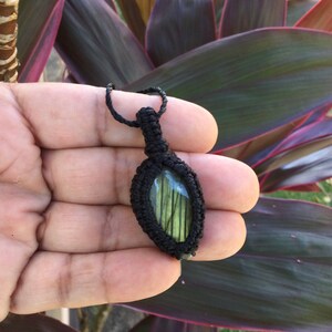Macrame Necklace, Labradorite Crystal Pendant, Healing Stone Pendant, Yoga Pendant