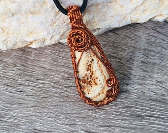 Aragonite Wire Wrapped Pendant Necklace, Brown Aragonite Wrap Pendant, Crystal Gemstone Pendant
