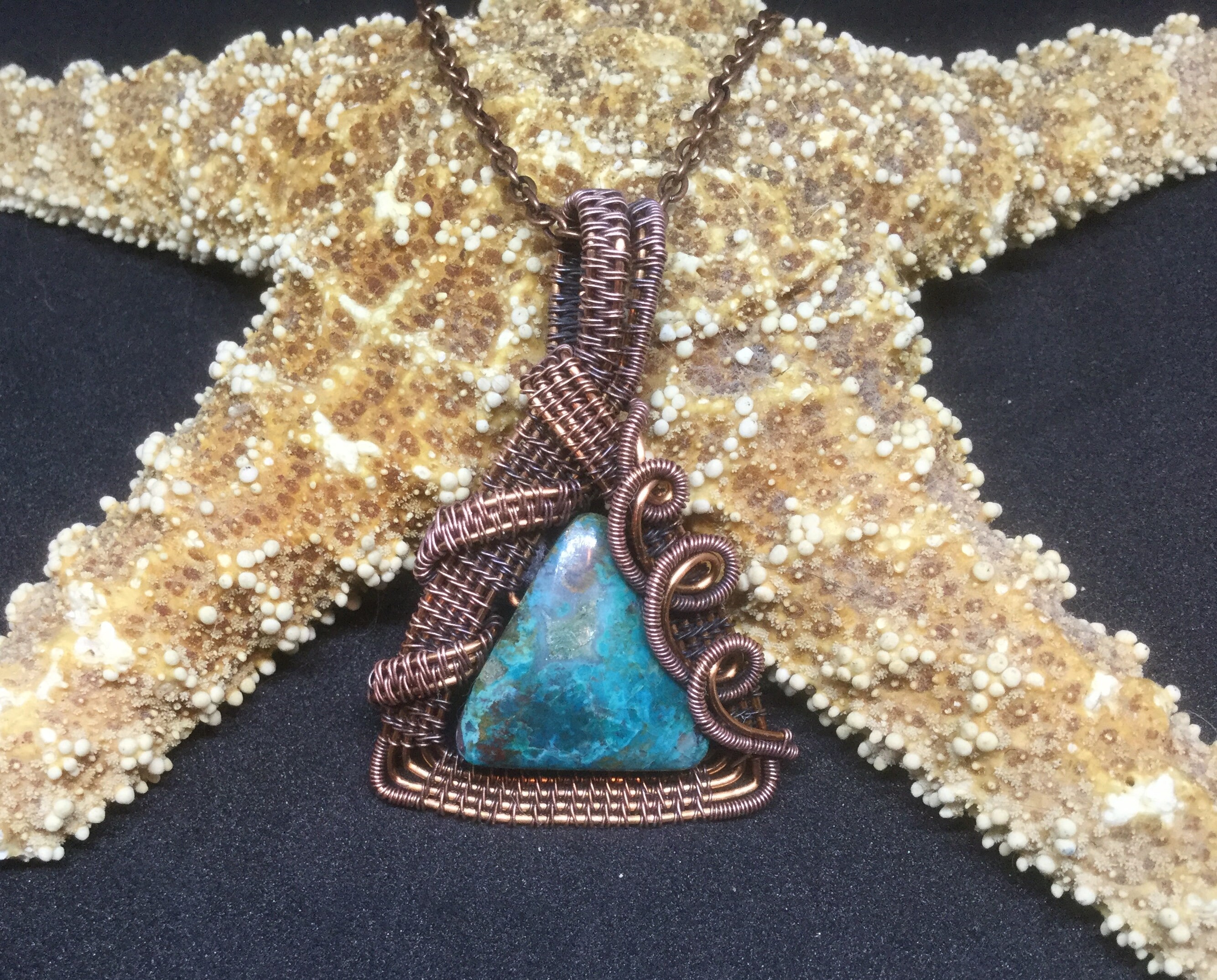 クリソコラ ワイヤーラップペンダント、クリソコラペンダント