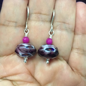 Amethyst Lampwork Earrings, Sterling Silver, Purple Glass Earrings, Art Glass Earrings