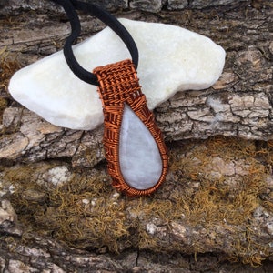 Rainbow Moonstone Pendant, Moonstone Wire Wrapped Copper Necklace, Copper Jewelry