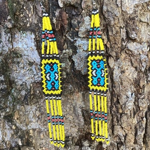 Shipibo Beaded Earrings, Native Tribal Earrings, Long Beaded Earrings