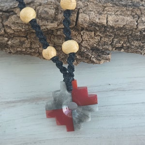 Inka Cross  Necklace with Palo Santo Beads, Soap Stone Carved Pendant, Good Luck Necklace, Andean Cross, Chakana Pendant