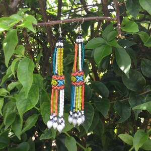 Shipibo Earrings, Native Tribal Earrings, Long Beaded Earrings