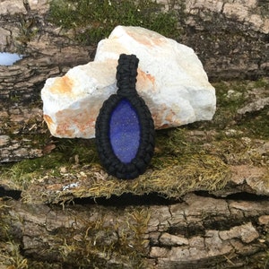 Black Macrame Pendant With Lapis Lazuli Stone, Gemstone Necklace,  Macrame Necklace
