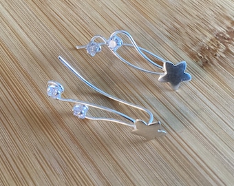 Pendientes trepadores de orejas, pendientes de plata de ley, pendientes minimalistas, pendientes tipo puño.