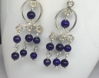 Lapis Lazuli Drop Earrings,Blue Gemstone Dangle Earrings, Sterling Silver Earrings