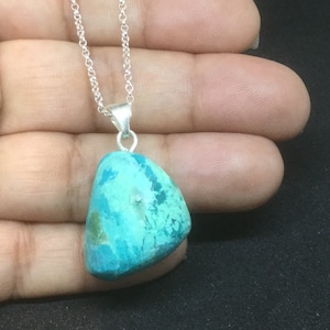 Chrysocolla Necklace, Turquoise Pendant Necklace, Chrysocolla Stone Silver Necklace
