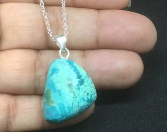 Chrysocolla Necklace, Turquoise Pendant Necklace, Chrysocolla Stone Silver Necklace