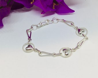 Heart  Bracelet Sterling Silver, Dainty Delicate Charm Bracelet, Valentines Gift For Her