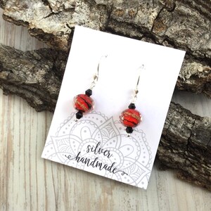 Red Dangle Earrings, Red Stone Earrings, Red Murano Glass Earrings