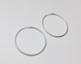 Sterling Silver Hoop Earring 36mm, Round Hoops Earrings, Minimalist Hoop Earrings