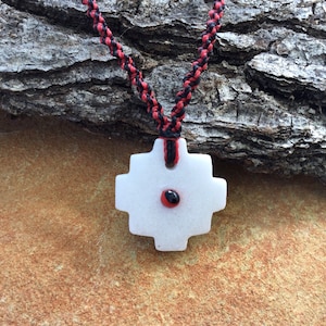 Inca Cross Pendant Necklace, Soap Stone Carved Pendant, Good Luck Necklace, Andean Cross, Chakana Pendant