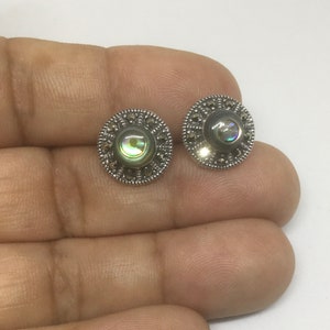Abalone Stud Earrings, Paua Shell, Beach Earrings, Marcasite Earring