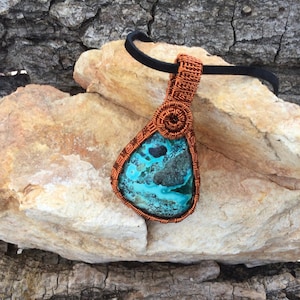 Chrysocolla Pendant, Blue Green Chrysocolla Pendant Necklace, Copper Wire Wrap Pendant