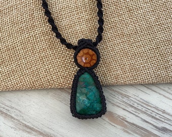 Ayahuasca Necklace With Chrysocolla Stone, Ayahuasca Protection Pendant, Ayahuasca Amulet Necklace, Amazonian Shamanic Necklace
