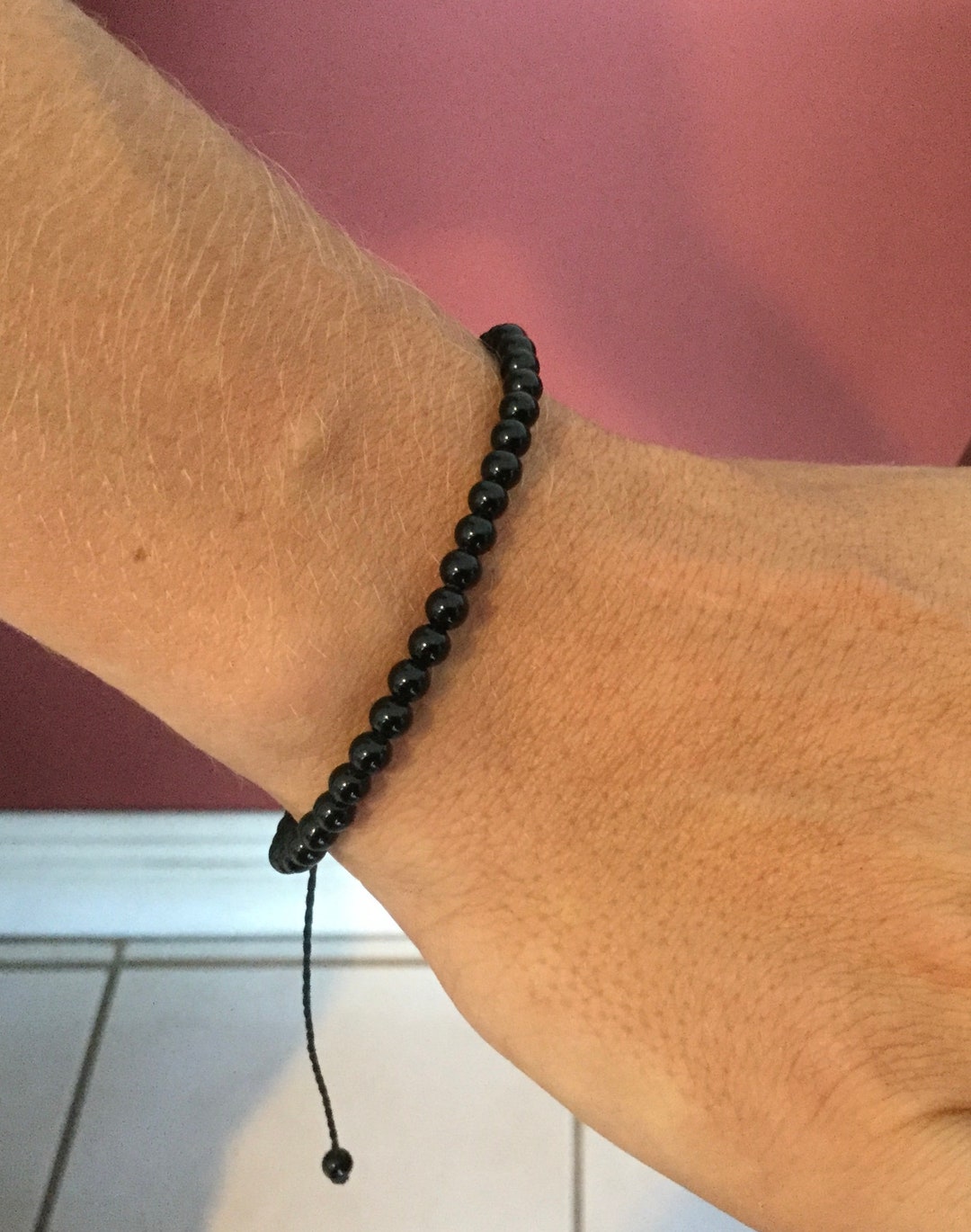 【AEKKI】Winner Onyx Natural Stone Bracelet (約4mm) Onyx Bracelet 4MM - Genuine Black Onyx Stone Bracelet