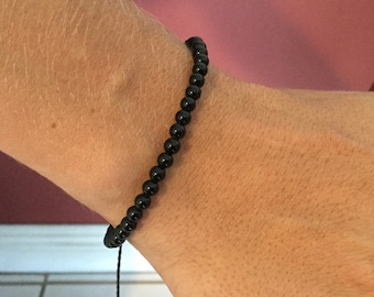 4mm Natural Black Onyx Bead Bracelet For Men or Women