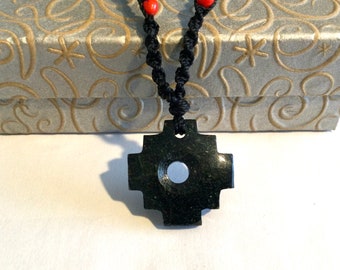 Inca Cross Pendant Necklace, Soap Stone Carved Pendant, Good Luck Necklace, Andean Cross, Chakana Pendant