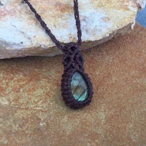 Labradorite Stone With Black Macrame Pendant, Healing Gemstone  Macrame Necklace,