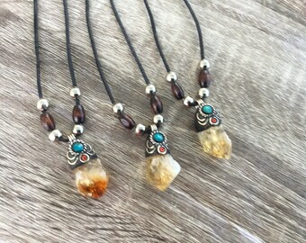 Raw Citrine Pendant Necklace, Healing Crystal Protection Necklace, Rough Citrine Stone Pendant, November Birthstone