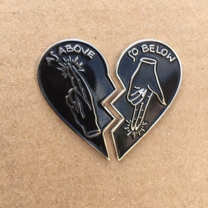 As Above So Below Black/Silver Two Piece Enamel Pin Set | Valentine | occult | broken heart