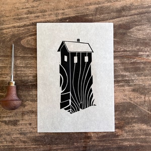 Maison, linogravure originale, édition limitée, impression en relief