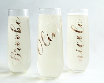 Bridesmaid Champagne Flute/Bridesmaid Gift/Stemless Champagne/Toasting Flutes/Champagne Flute/Rose gold Champagne Flute/ Rosegold