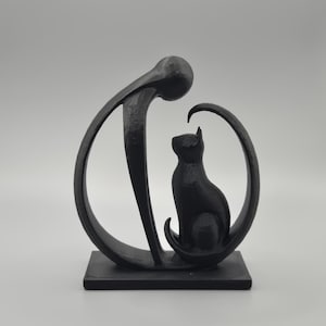 Minimalist Cat & Owner Statue – Modern Home Decor in Black or White