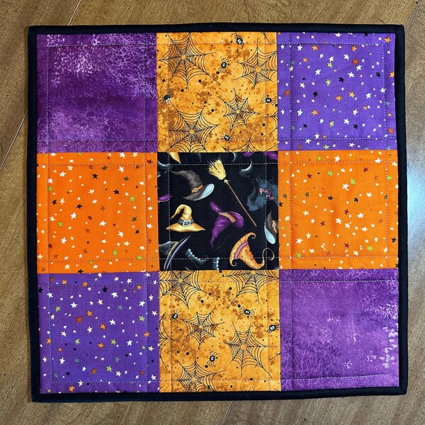 Halloween table topper, orange and purple, 9 patch, Item #1514