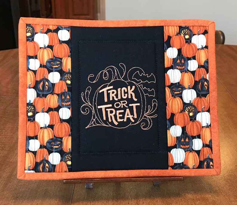 Halloween quilted mug rug Trick or Treat candle mat item #452