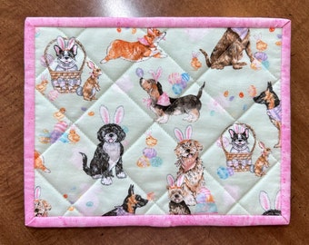 Quilted Easter mug rugs, Easter dogs snack mat, #1296