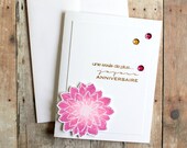 Handmade Birthday Card - Hand Stamped Birthday Card - French Birthday Card - Joyeux Anniversaire Card - Birthday Card in French with Flower
