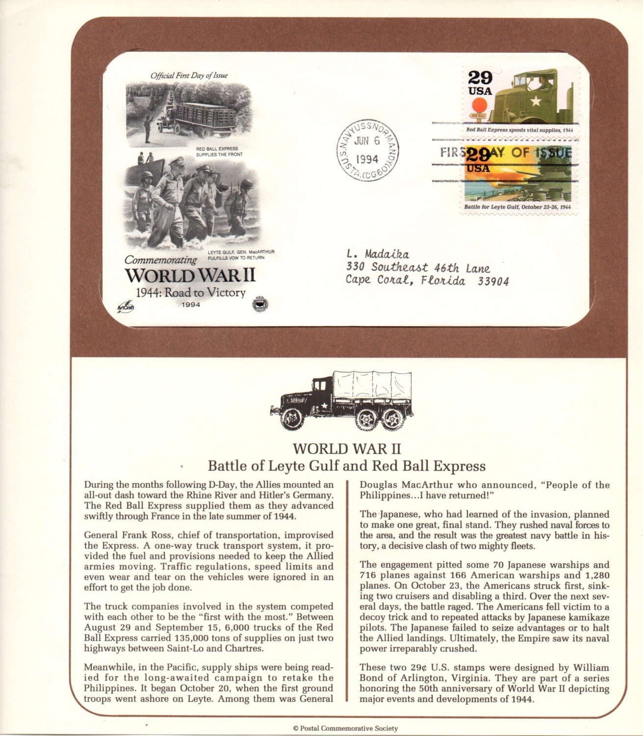 World War Ii Battle Of Leyte Gulf Vintage Usps Collectible Stamps Postal Commemorative Society 1st Day