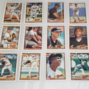 1991, Baltimore Orioles, Lot of 12 Baseball Cards, Vintage Orioles Baseball Cards, 1990&#39;s Topps Cards