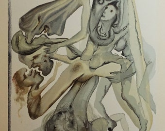 1960's Salvador Dali,  "Les Limbos" , Woodblock Engraving,  Vintage Art, Plate Signed