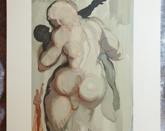 1963 Salvador Dali "Purgatory VI" | Original Vintage Woodblock Engraving | Divine Comedy Art Print