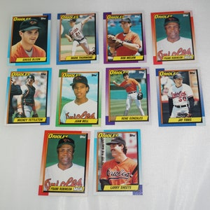 1990, Orioles de Baltimore, lot vintage, Bob Melvin, Juan Bell et plus