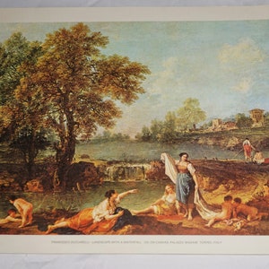 Vintage Lithograph, &quot;Landscape with Waterfall&quot; by Francesco Zuccarelli, Wall Decor, Gift Idea